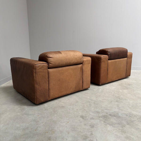 Set vintage brown leather lounge chairs, 1970s