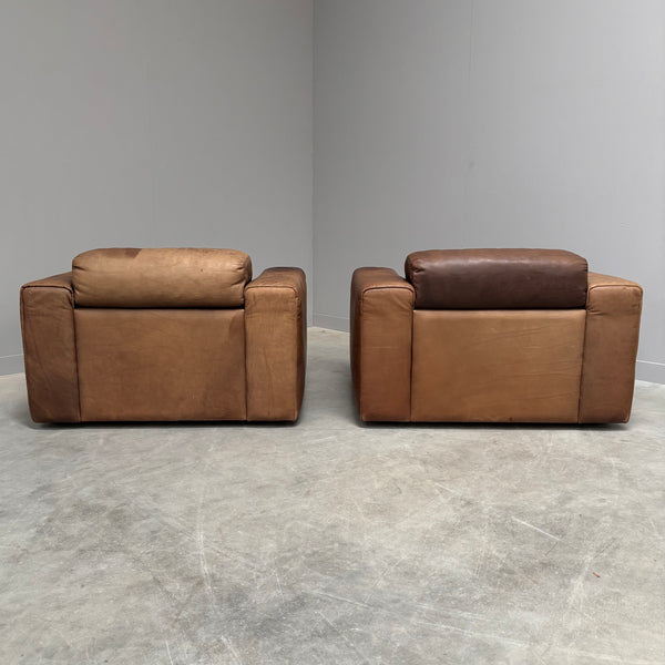 Set vintage brown leather lounge chairs, 1970s