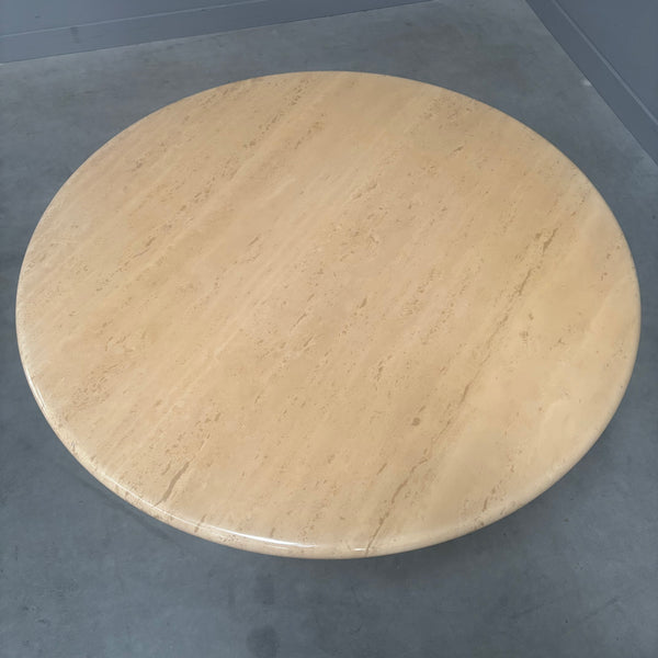 Rare round travertine coffee table, 1970s