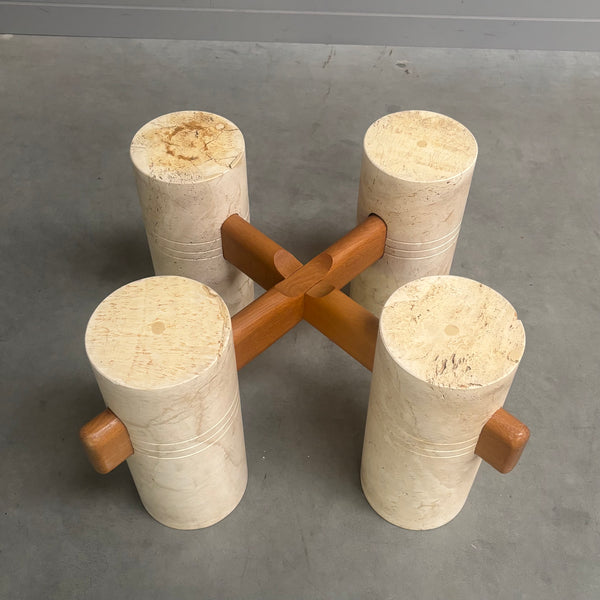 Rare round travertine coffee table, 1970s