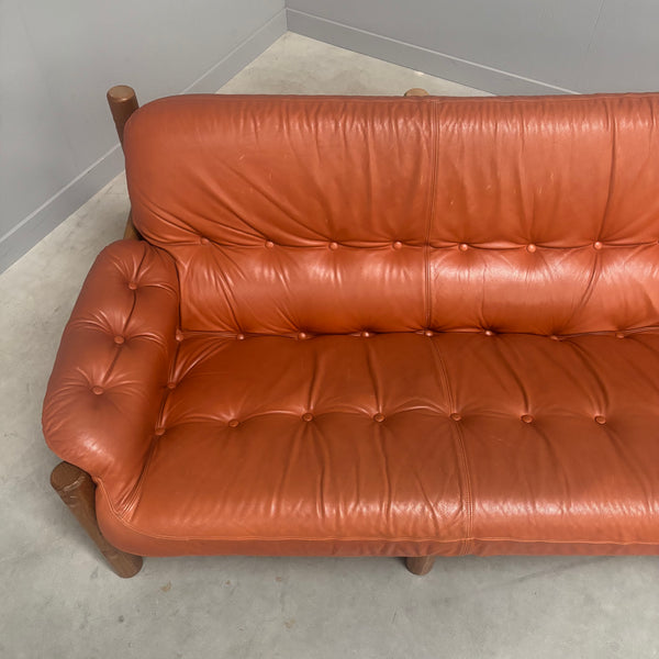 Brutalist, Brazilian style leather lounge sofa, 1960s