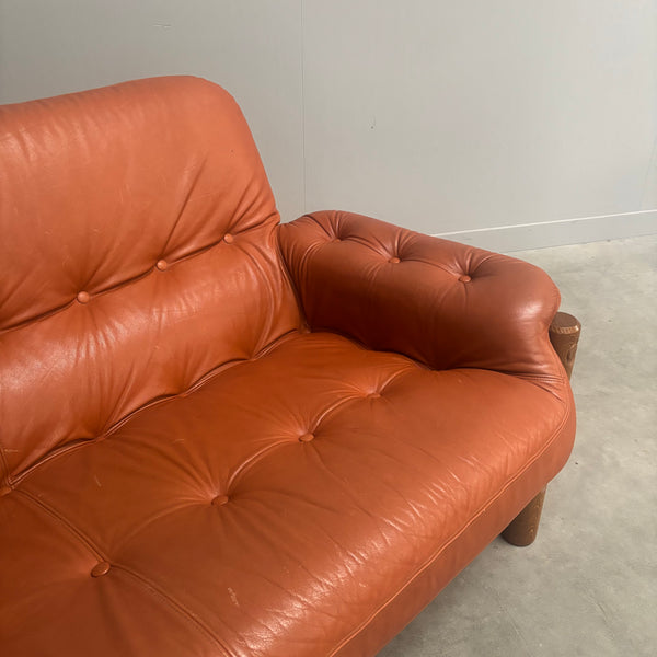 Brutalist, Brazilian style leather lounge sofa, 1960s