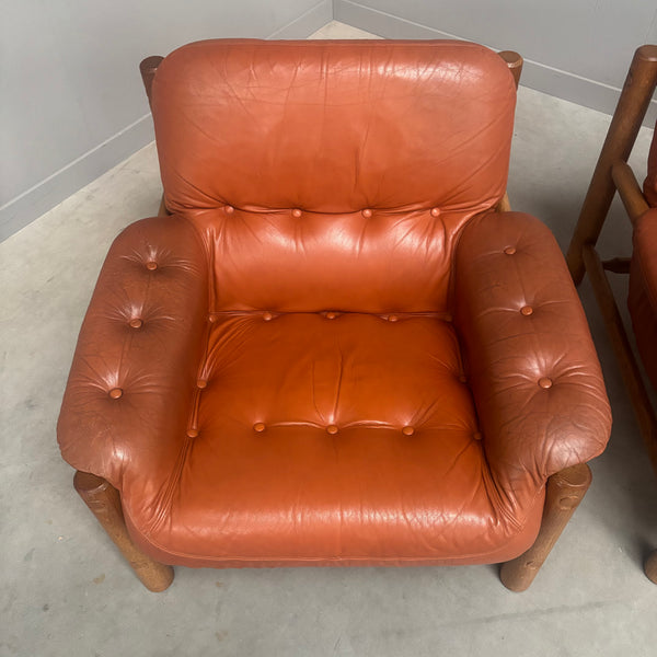 Set Brutalist, Brazilian style leather lounge chairs, 1960s