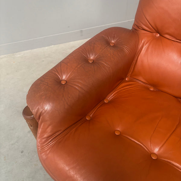 Set Brutalist, Brazilian style leather lounge chairs, 1960s
