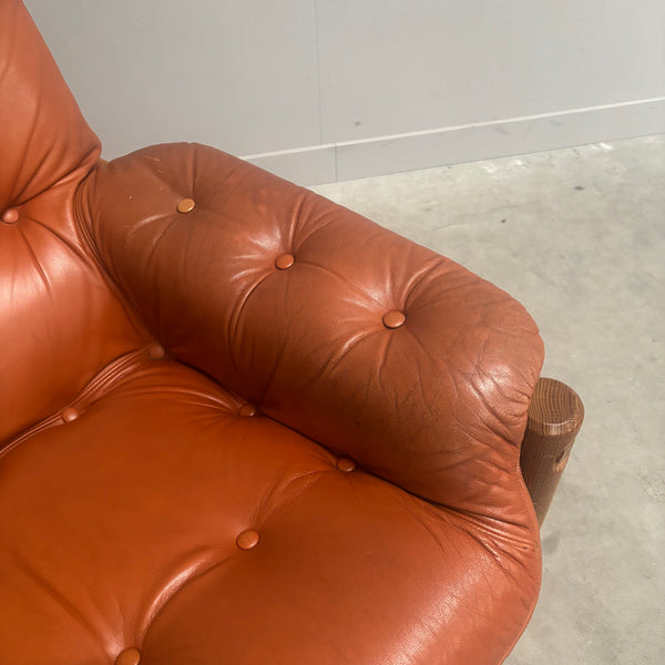 Set Brutalist, Brazilian style leather lounge chairs, 1960s