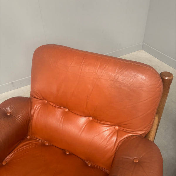 Set Brutalist, Brazilian style leather lounge chairs, 1960s