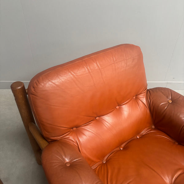 Set Brutalist, Brazilian style leather lounge chairs, 1960s