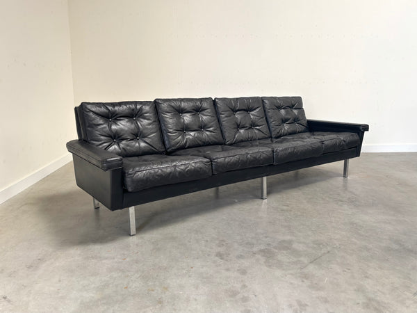 Vintage leather 4 seat sofa, 1960s
