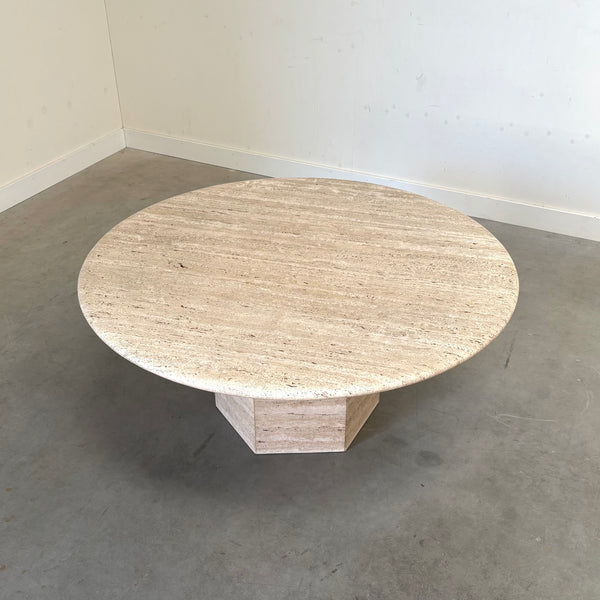 Vintage round travertine coffee table, 1970s