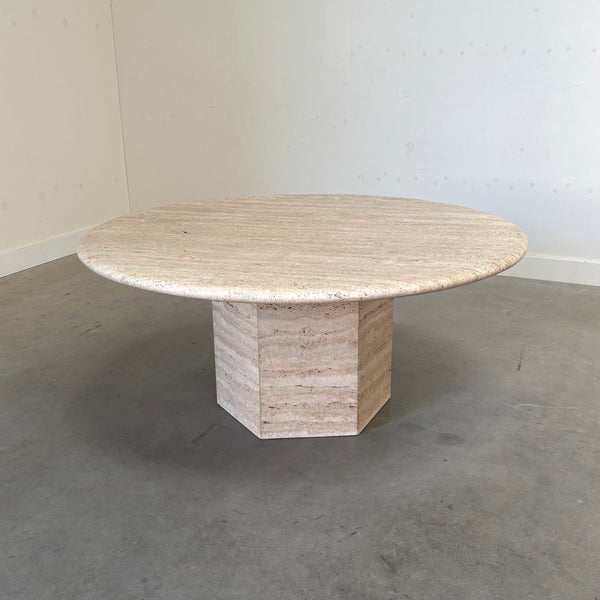 Vintage round travertine coffee table, 1970s