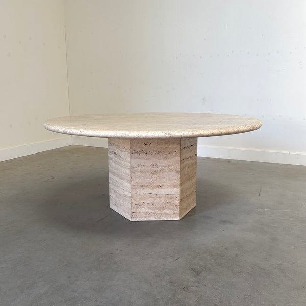 Vintage round travertine coffee table, 1970s
