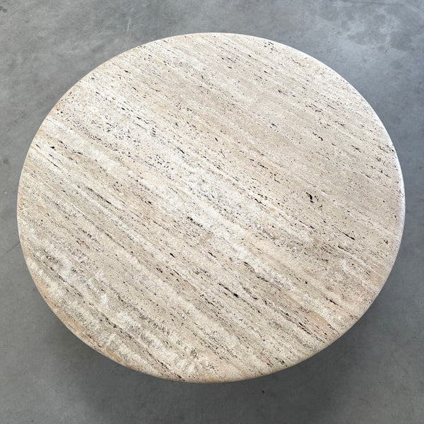 Vintage round travertine coffee table, 1970s