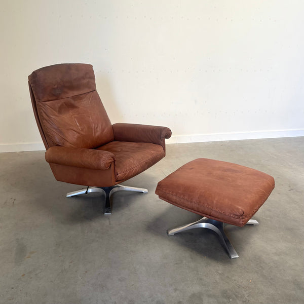 Vintage De Sede DS31 lounge chair with hocker, 1970s