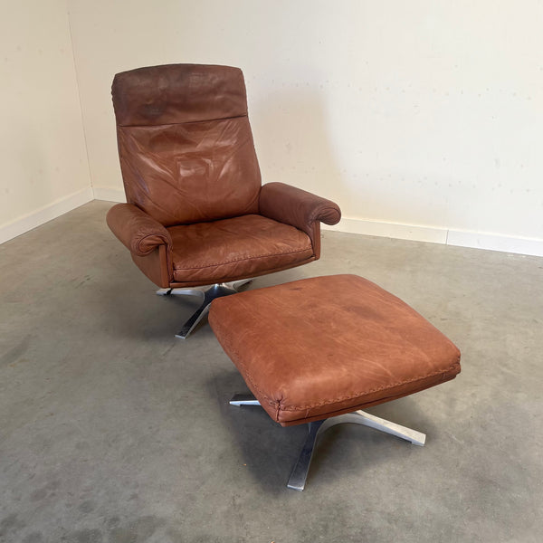 Vintage De Sede DS31 lounge chair with hocker, 1970s