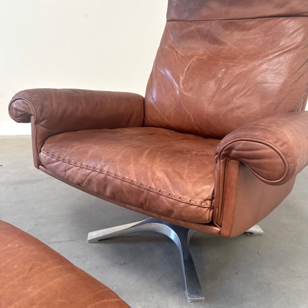 Vintage De Sede DS31 lounge chair with hocker, 1970s