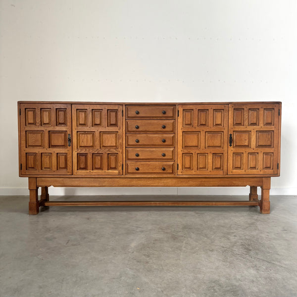 Spanish oak sideboard in Brutalist style, 1970s