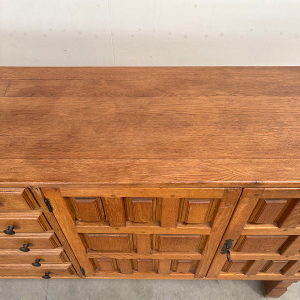 Spanish oak sideboard in Brutalist style, 1970s