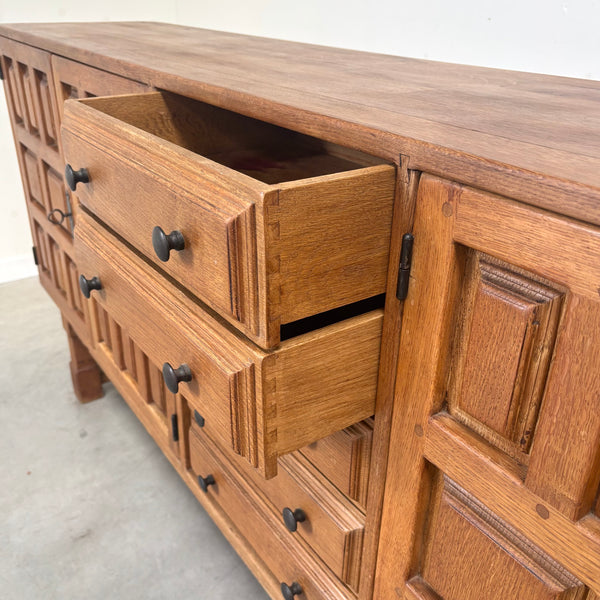 Spanish oak sideboard in Brutalist style, 1970s