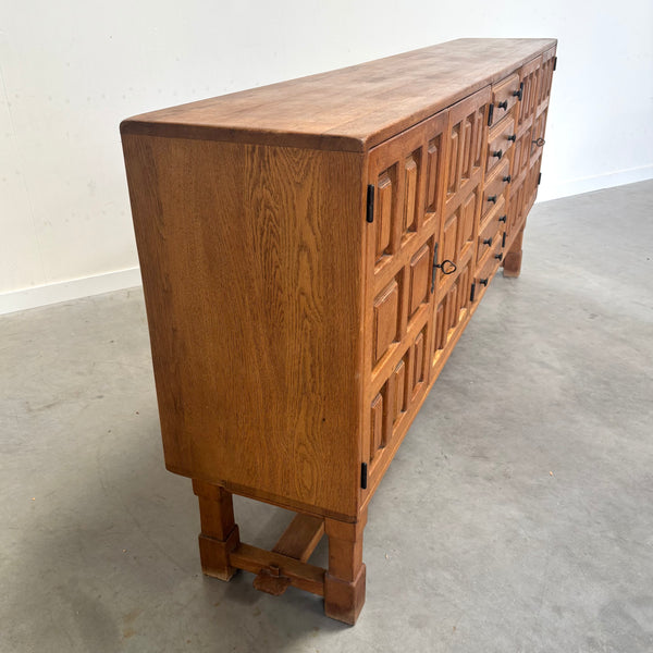 Spanish oak sideboard in Brutalist style, 1970s