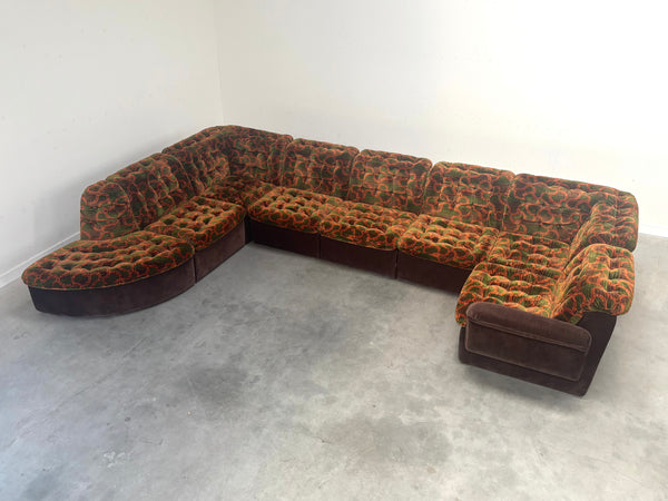 Large 1970s modular sectional lounge sofa