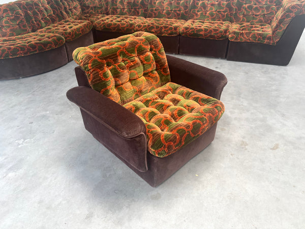 Large 1970s modular sectional lounge sofa