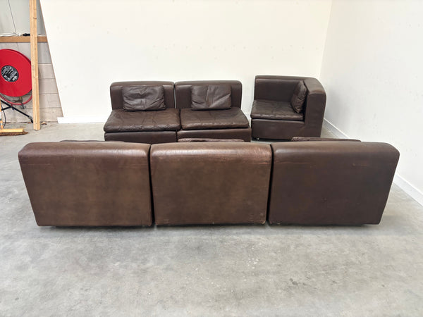 Large leather modular lounge sofa, 1970s