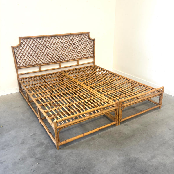 Vintage bamboo double bed, 1970s