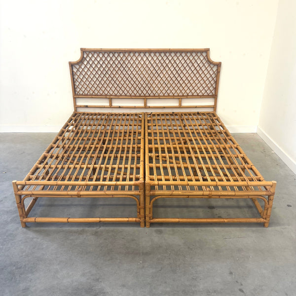 Vintage bamboo double bed, 1970s
