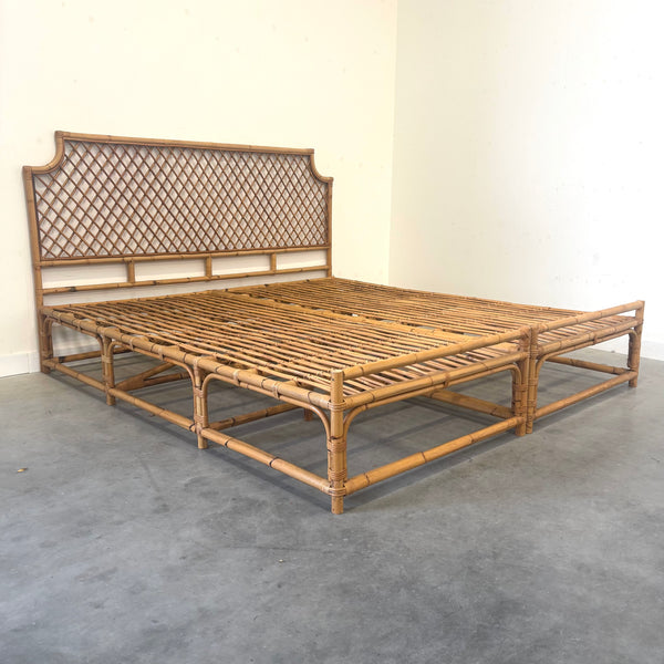 Vintage bamboo double bed, 1970s