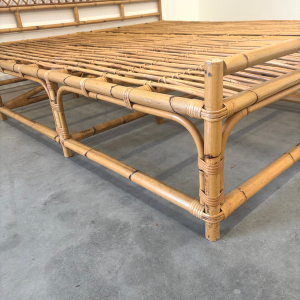 Vintage bamboo double bed, 1970s