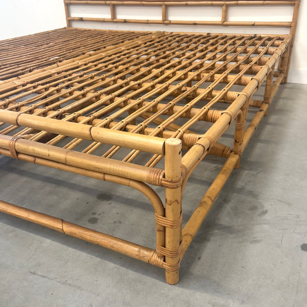 Vintage bamboo double bed, 1970s