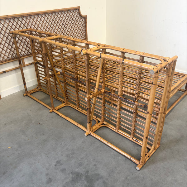 Vintage bamboo double bed, 1970s
