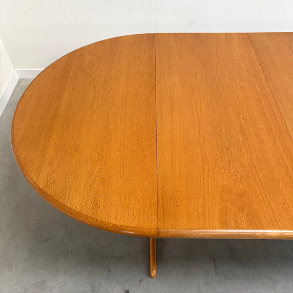 XXL oak round / oval extendable dining table, 1970s