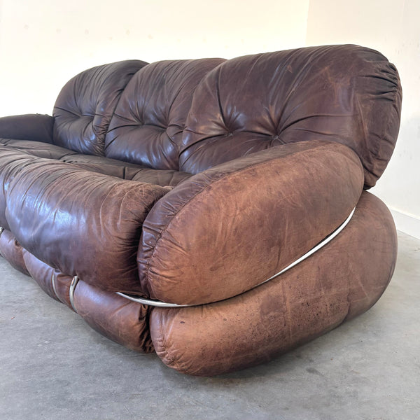 Leather Okay sofa by Adriano Piazzesi, Italy 1970s
