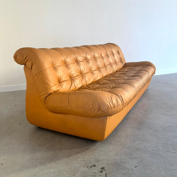 Large vintage padded lounge sofa with hocker, 1970s