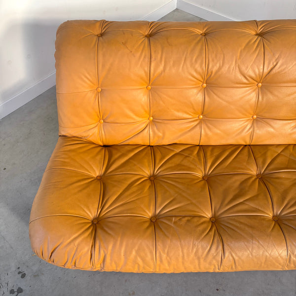 Large vintage padded lounge sofa with hocker, 1970s