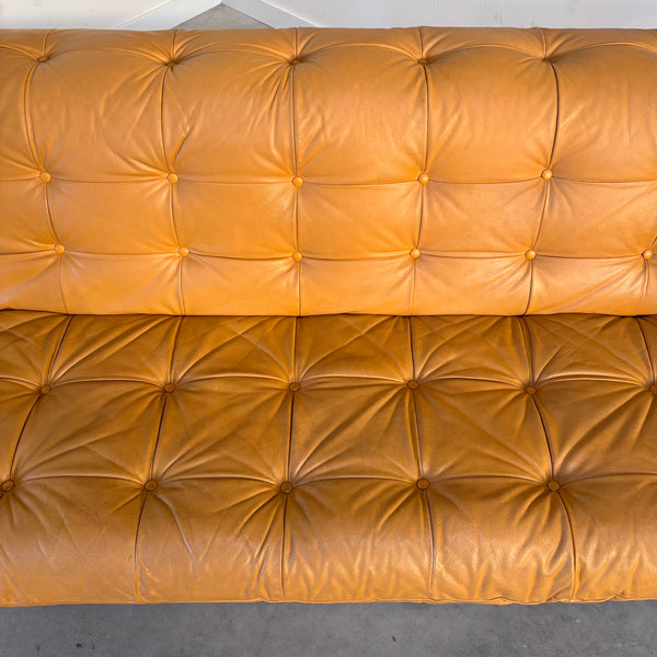Large vintage padded lounge sofa with hocker, 1970s