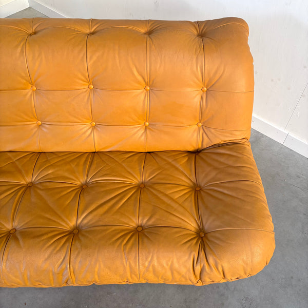 Large vintage padded lounge sofa with hocker, 1970s