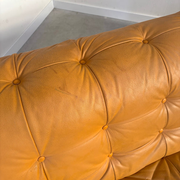 Large vintage padded lounge sofa with hocker, 1970s