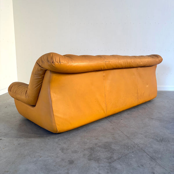 Large vintage padded lounge sofa with hocker, 1970s