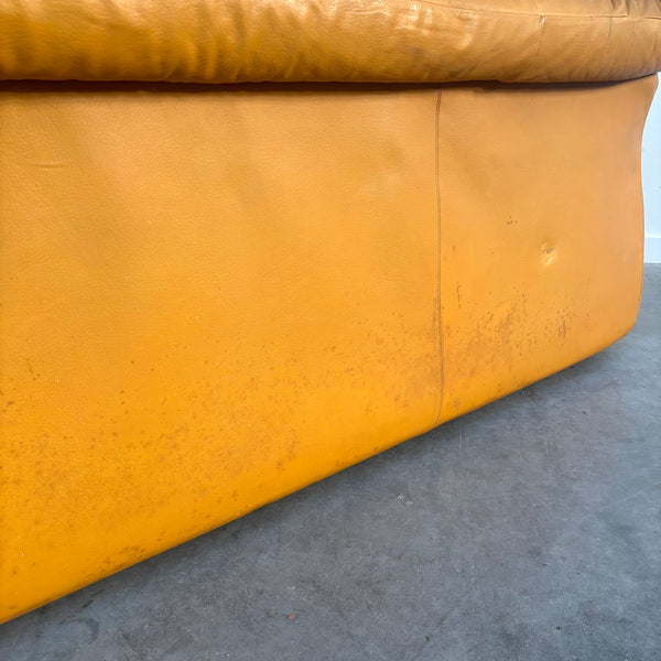 Large vintage padded lounge sofa with hocker, 1970s