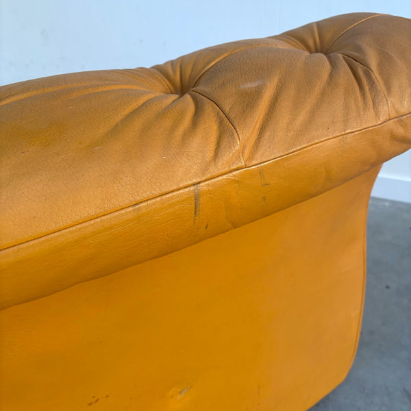 Large vintage padded lounge sofa with hocker, 1970s