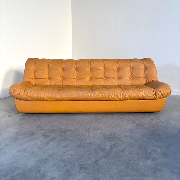 Large vintage padded lounge sofa with hocker, 1970s
