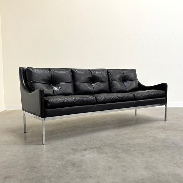 Mid century Bauhaus style leather 3 seat sofa, 1960s