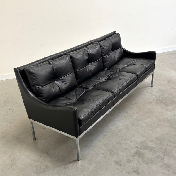 Mid century Bauhaus style leather 3 seat sofa, 1960s