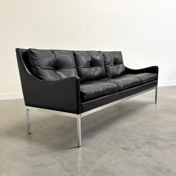 Mid century Bauhaus style leather 3 seat sofa, 1960s