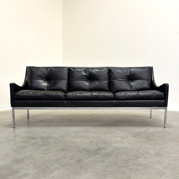 Mid century Bauhaus style leather 3 seat sofa, 1960s
