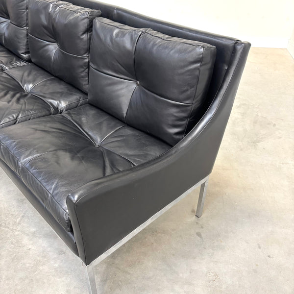 Mid century Bauhaus style leather 3 seat sofa, 1960s