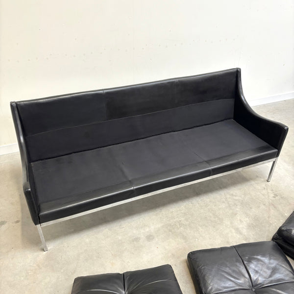Mid century Bauhaus style leather 3 seat sofa, 1960s