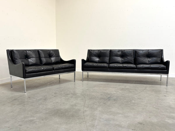 Mid century Bauhaus style leather 2 seat sofa, 1960s